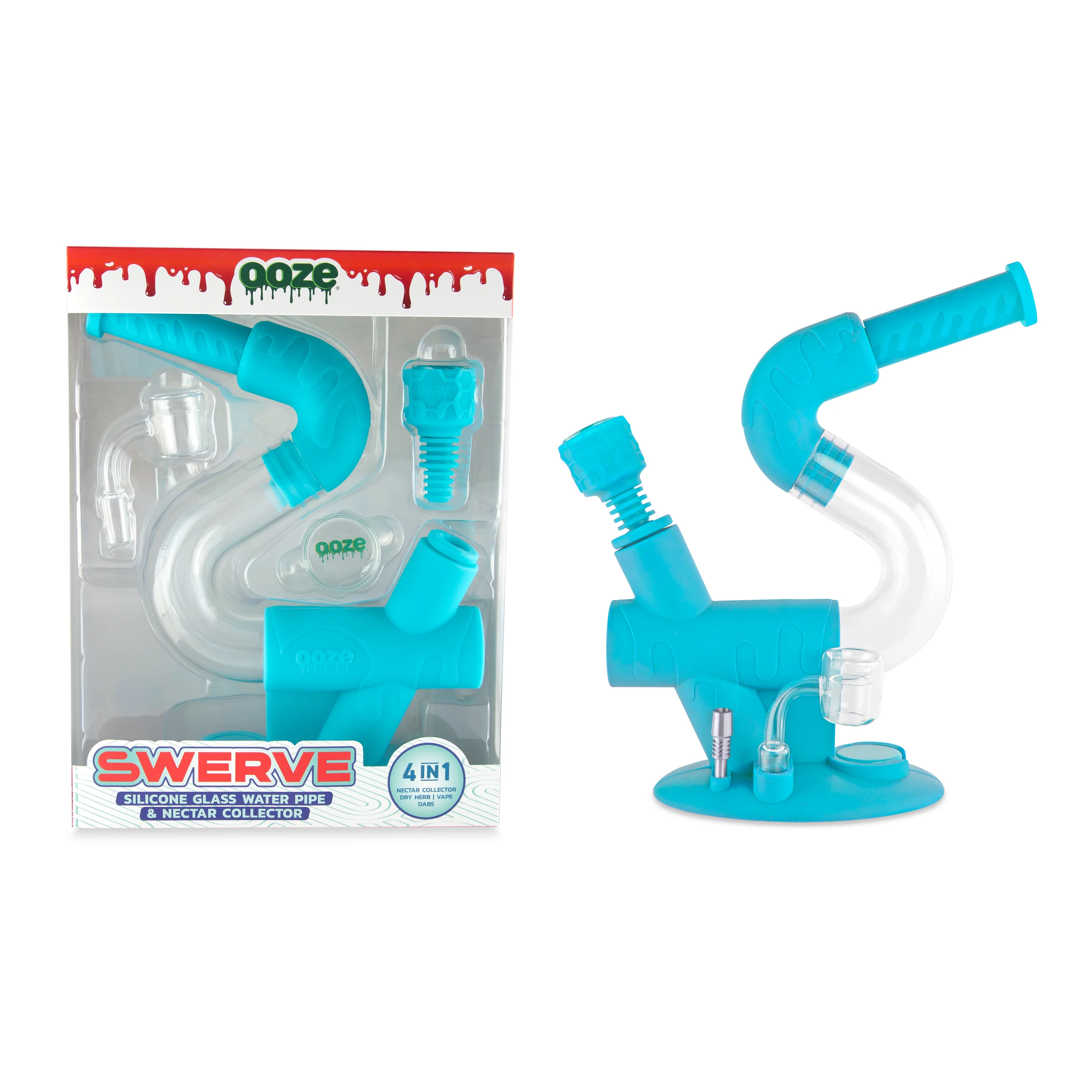 Ooze Swerve Silicone Water Pipe, Dab Rig & Dab Straw - Aqua Teal - Image 7