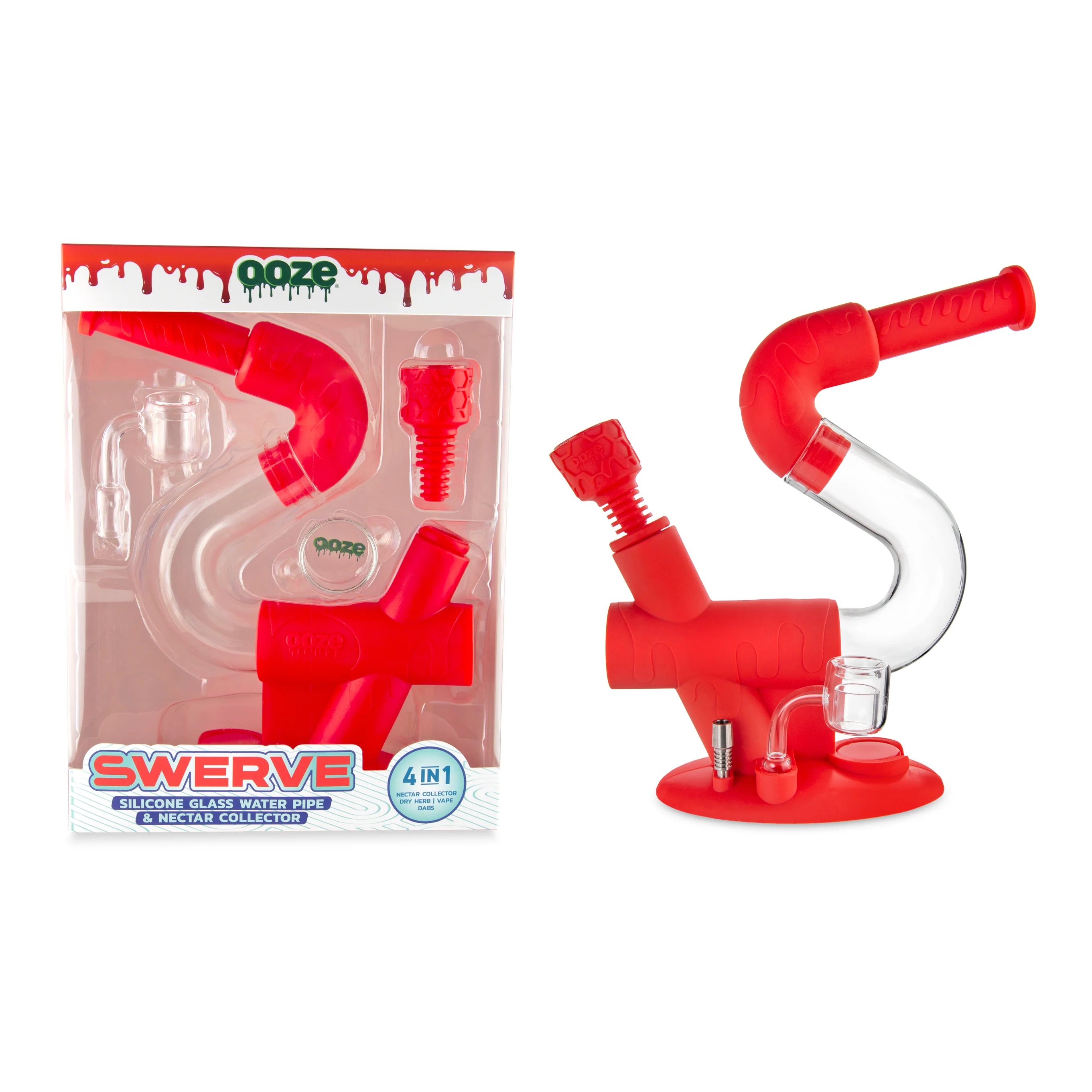 Ooze Swerve Silicone Water Pipe, Dab Rig & Dab Straw - Scarlet - Image 7
